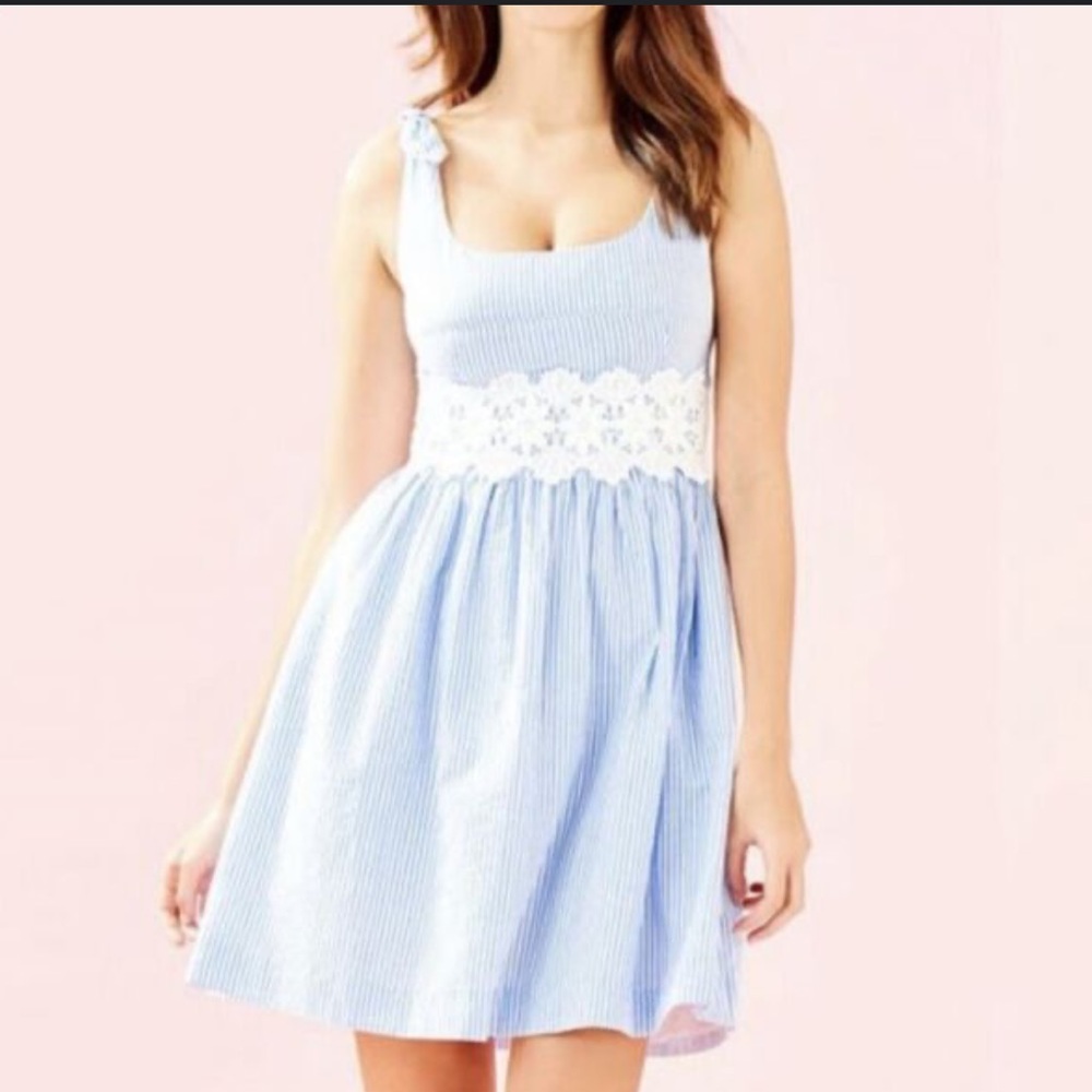 Lilly Pulitzer Size 0 Blue Stripe Crochet Lace Detail Dress